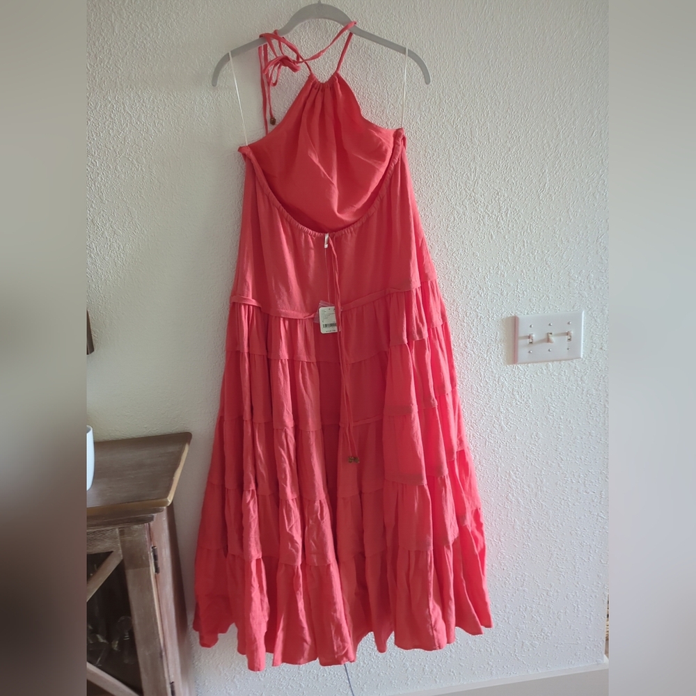 Free People Somewhere Sunny Drop Ruffle Watermelon Waist Halter Maxi Dress S,xs - Picture 7 of 9